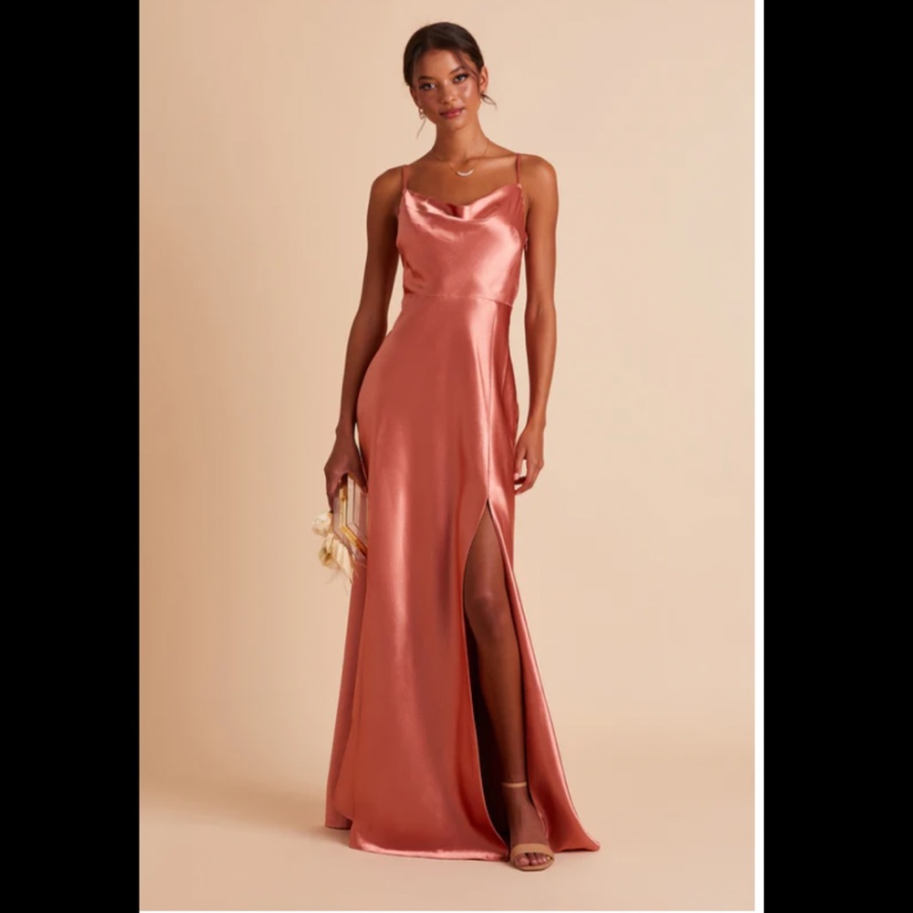 Birdy Grey Lisa Long Satin Terracotta Bridesmaids Dress Small